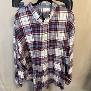 IZOD Men's 2XL Plaid Flannel Long Sleeve Button Down Shirt Red / White / Blue